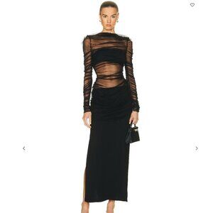 christopher esber denim dress Christopher Esber Denim-trimmed Jersey Midi Shirt Dress In Black